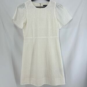J. CREW A-Line Dress Eyelet Keyhole Back Size 6P White Easter Spring Bohochic
